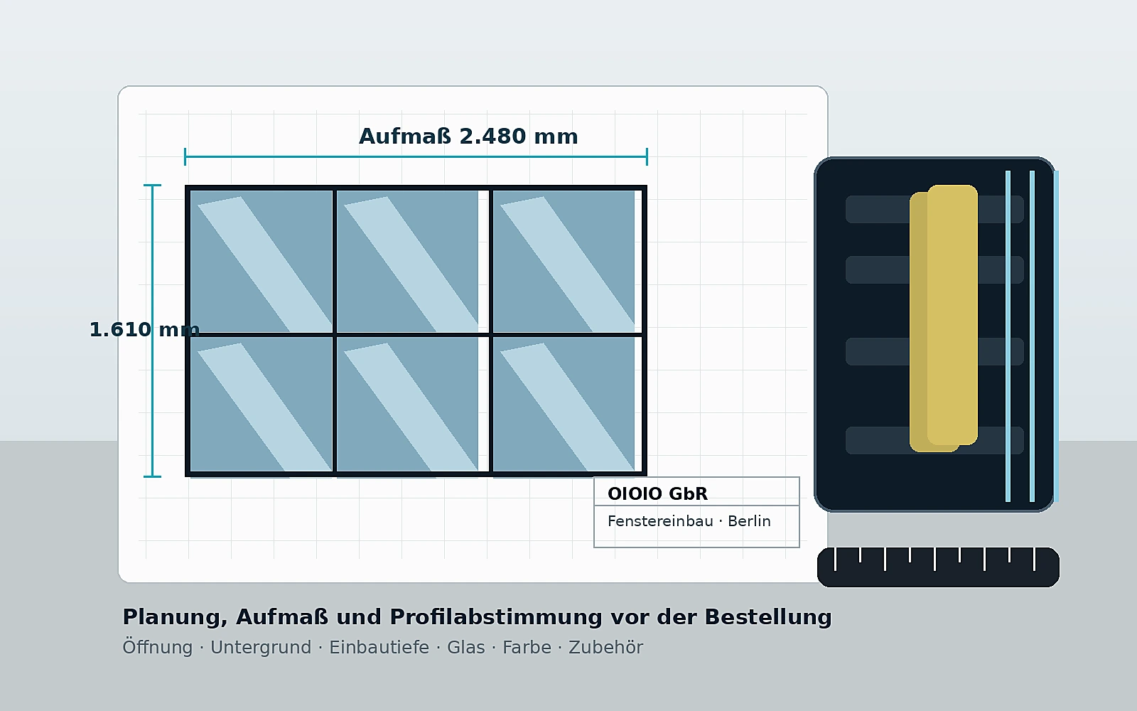 Detail beim Aufmaß mit Planunterlagen und Messwerkzeug